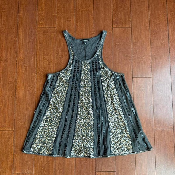 Express Tops - Express Gray Sequin Tank Top